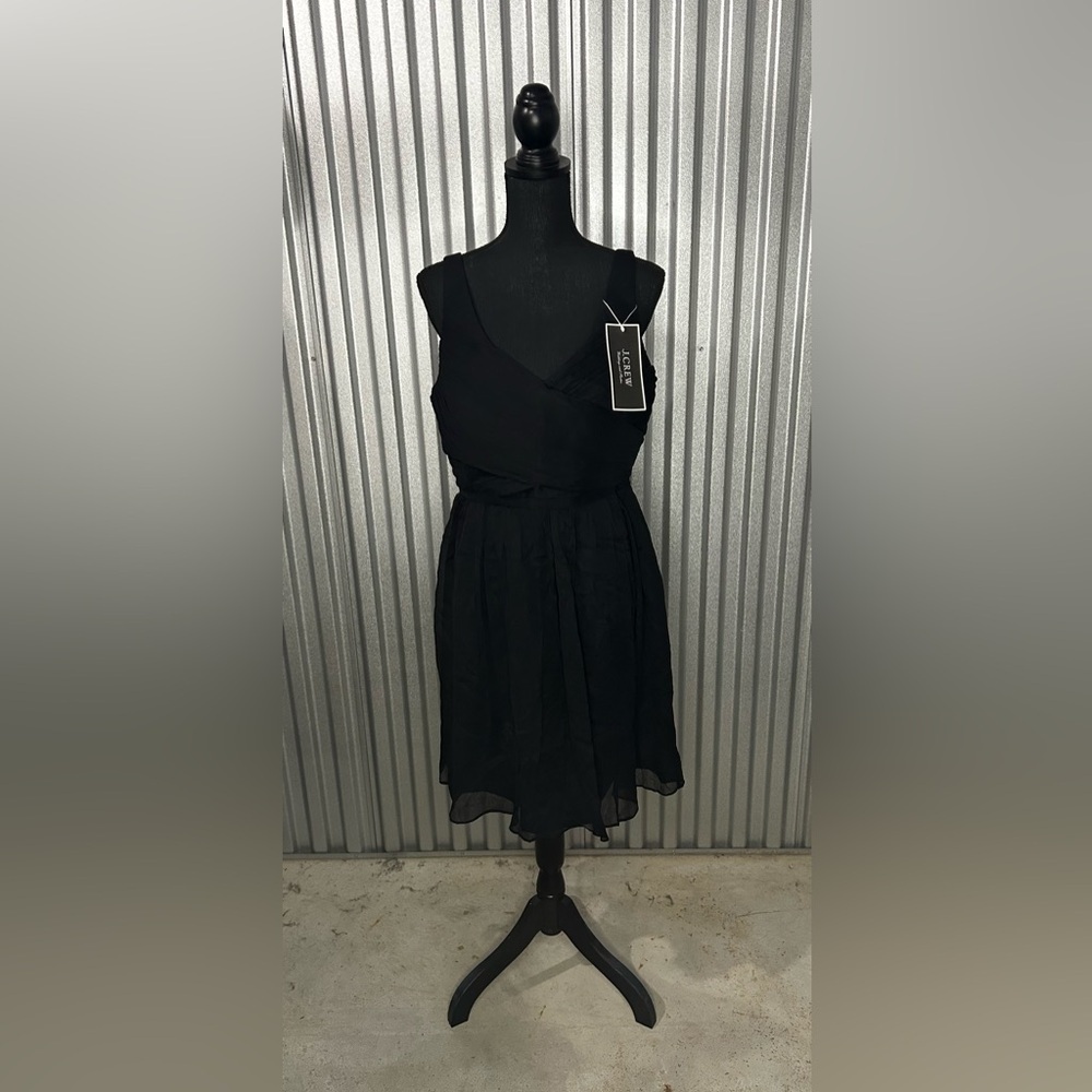 Women’s J. Crew NWT Black Silk Sleeveless Strap Midi Dress Designer Size 14